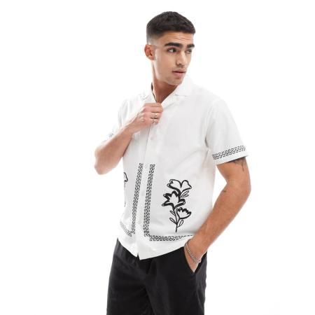 Aray - Geborduurd resort-strandoverhemd in wit