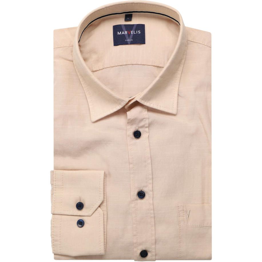 Marvelis Casual Overhemd natuurlijk, Effen Bruin