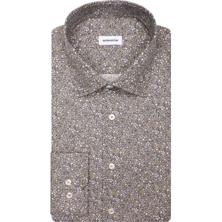 Seidensticker Overhemd zand, Bloemen Bruin