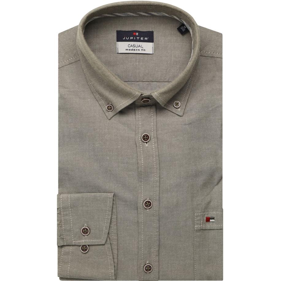 Jupiter Casual Overhemd olijf, Effen Groen