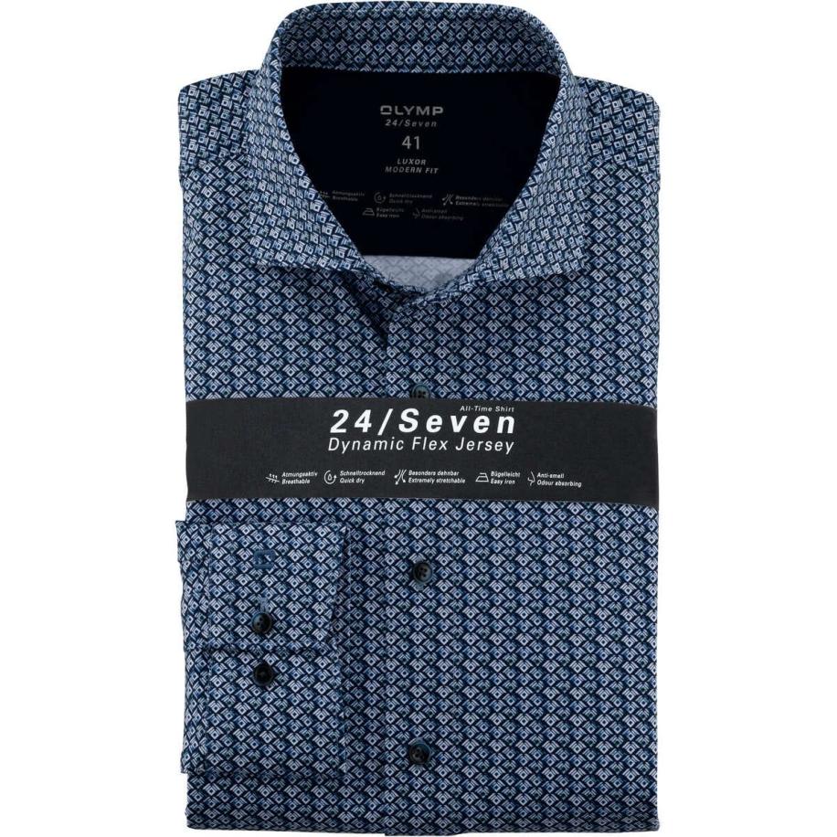 OLYMP Luxor Jersey shirt blauw, Motief Blauw