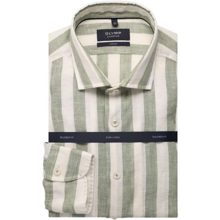 OLYMP SIGNATURE Soft Business Linnen Overhemd lichtgroen, Gestreept