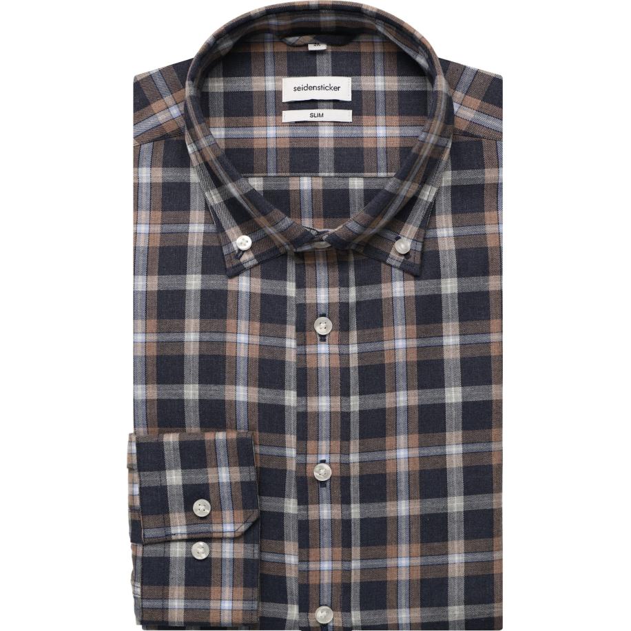 Seidensticker Flanellen Overhemd donkerblauw, Ruit Blauw