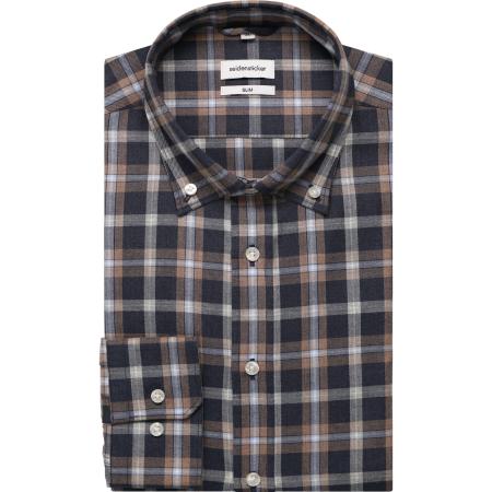 Seidensticker Flanellen Overhemd donkerblauw, Ruit