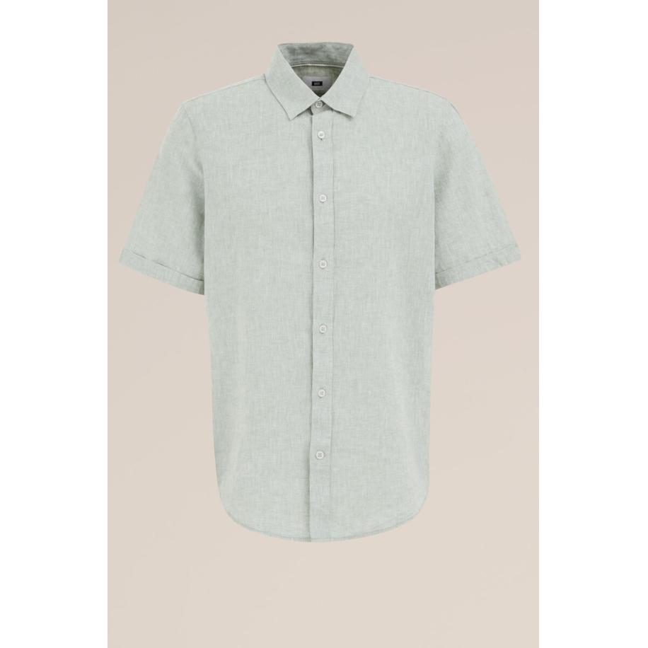 Fundamentals heren easy care overhemd van linnenmix - Regular fit - Lichtgroen - Linnen - Maat: L Groen