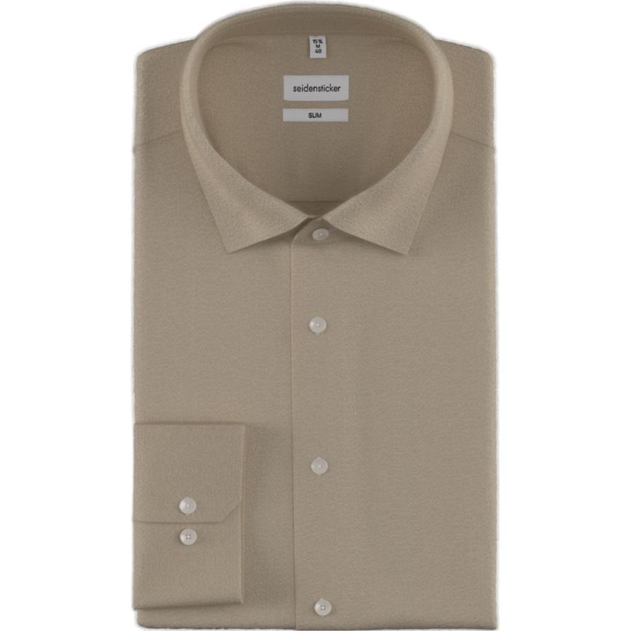 Seidensticker Flanellen Overhemd beige, Effen Bruin