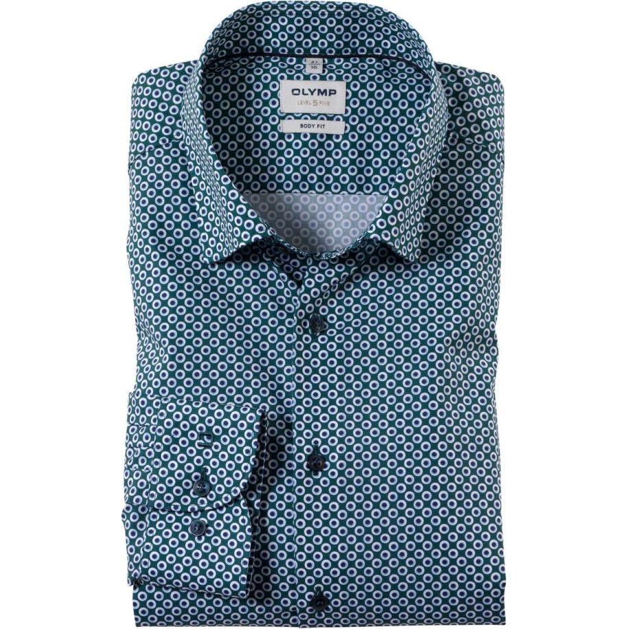 OLYMP Level Five Overhemd groen/blauw, Motief Multicolor