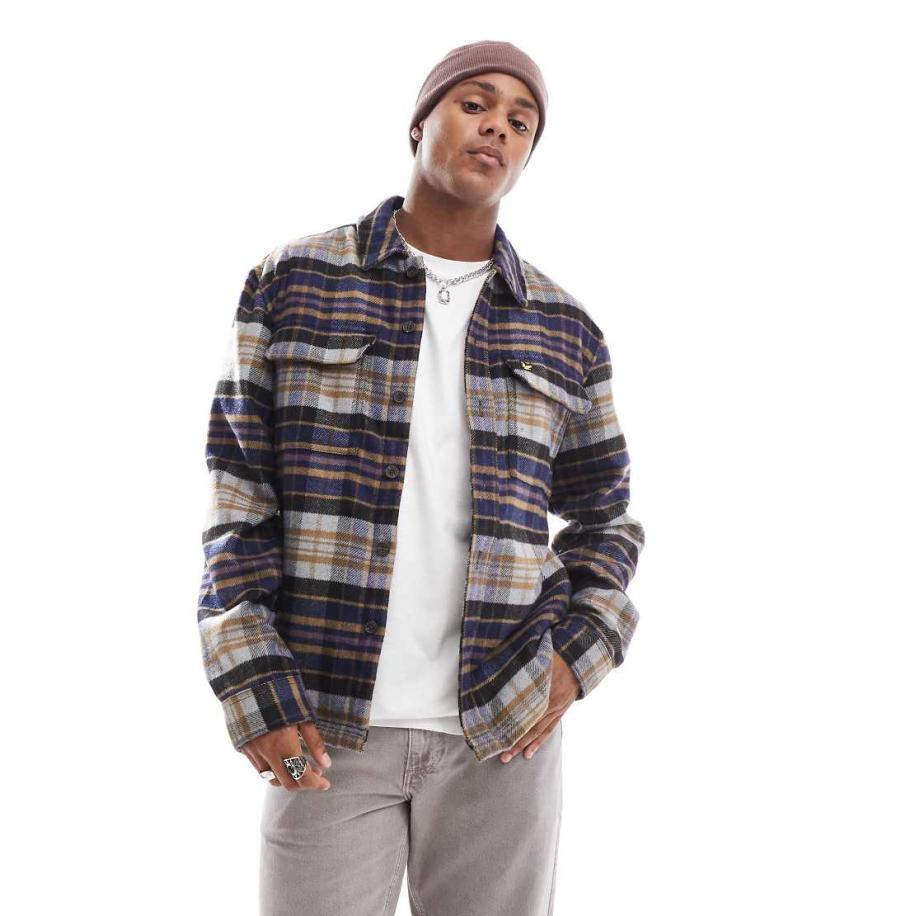 Lyle & Scott - Geruit overhemd van flanel in donkermarineblauw en krijtwit Blauw