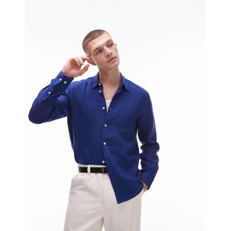 ARKET - Regular-fit linnen overhemd in koningsblauw Blauw