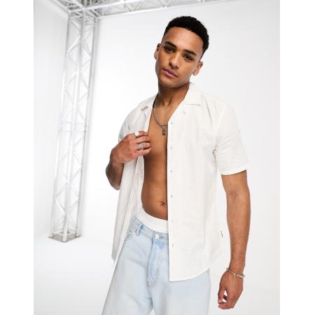 Only & Sons - Overhemd van linnenmix met reverskraag in wit
