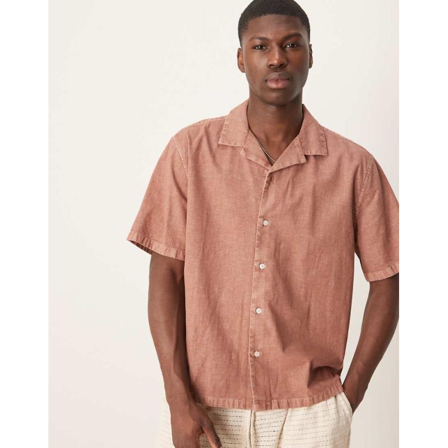 Abercrombie & Fitch - Overhemd met korte mouwen en linnen in bruin Bruin