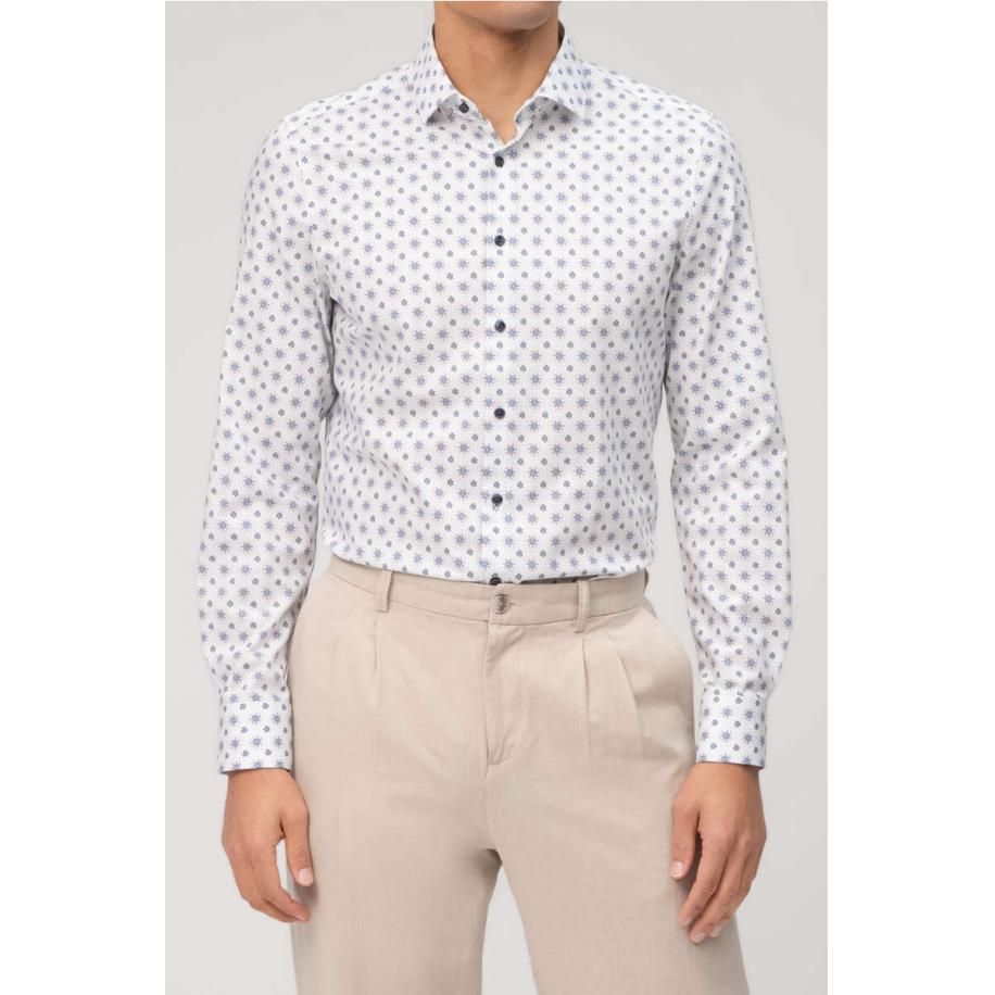 OLYMP Level Five 24/Seven Overhemd koraal, Bedrukt Oranje