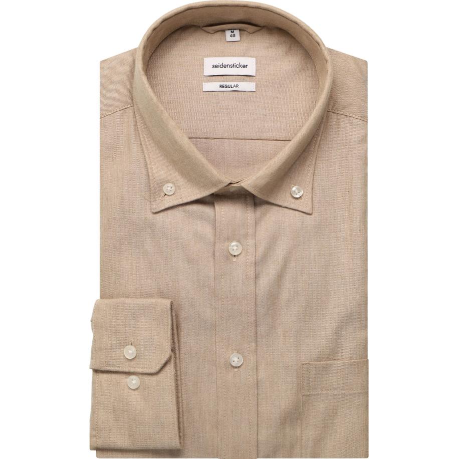 Seidensticker Flanellen Overhemd beige, Effen Bruin