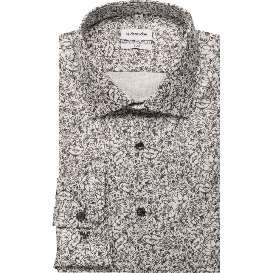 Seidensticker Overhemd middengrijs, Bloemen Grijs