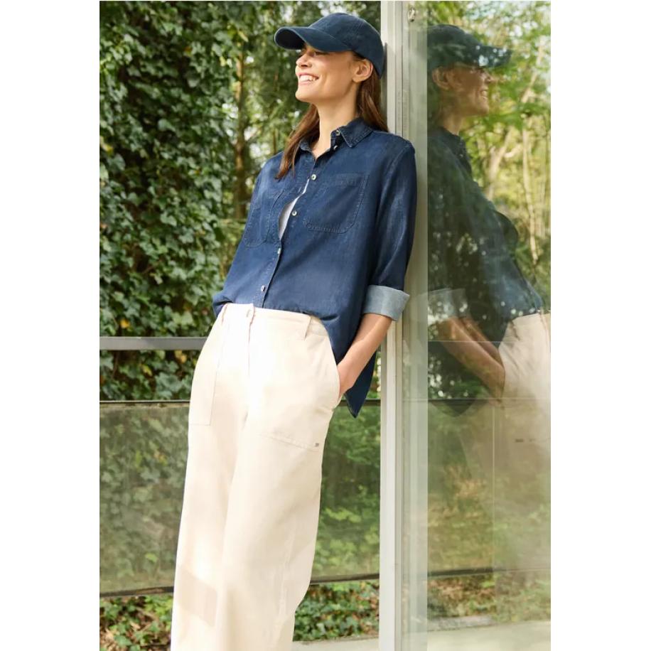 CECIL Denim look katoenen blouse Blauw