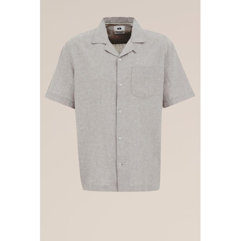 Fundamentals heren easy care linnenmix overhemd - Regular fit - Grijs - Linnen - Maat: M Grijs