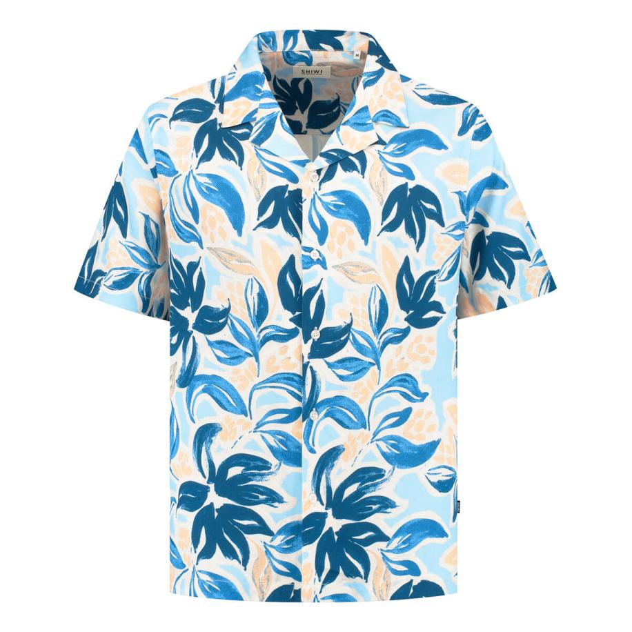 Shiwi Overhemd Vic Floral Leafs Blauw Blauw