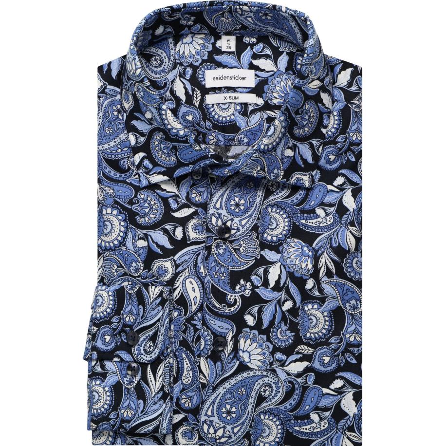 Seidensticker Overhemd blauw, Bedrukt Blauw