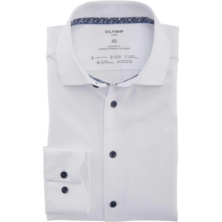 OLYMP Luxor 24/Seven Dynamic Flex Overhemd wit, Effen Wit