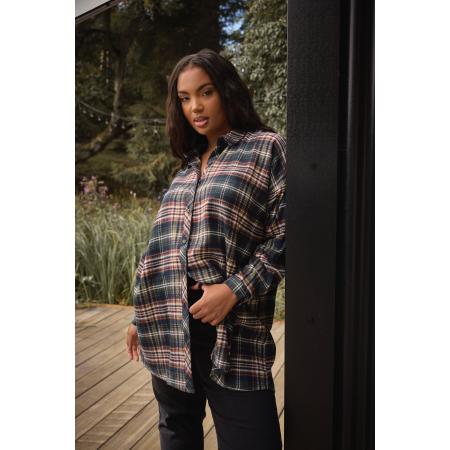 Yours Curve Marineblauw Oversized Geruit Overhemd Size 62-64