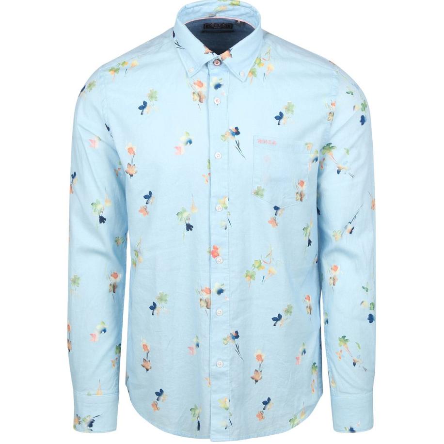 NZA Shirt Kane Linnen Blend Lichtblauw Blauw