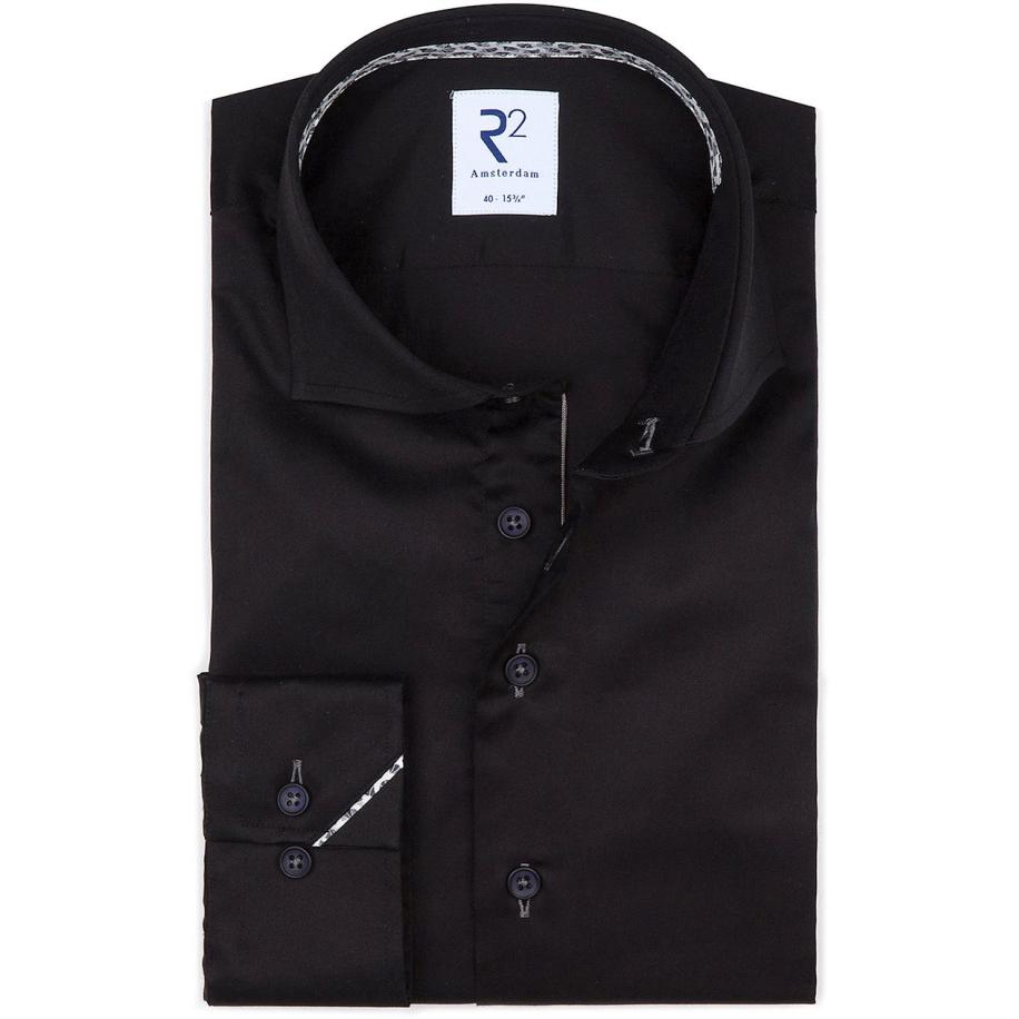 R2 Overhemd Twill Zwart Zwart