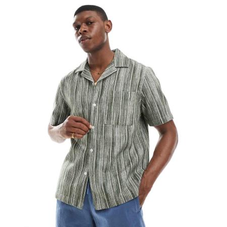 New Look - Gestreept overhemd met textuur in groen