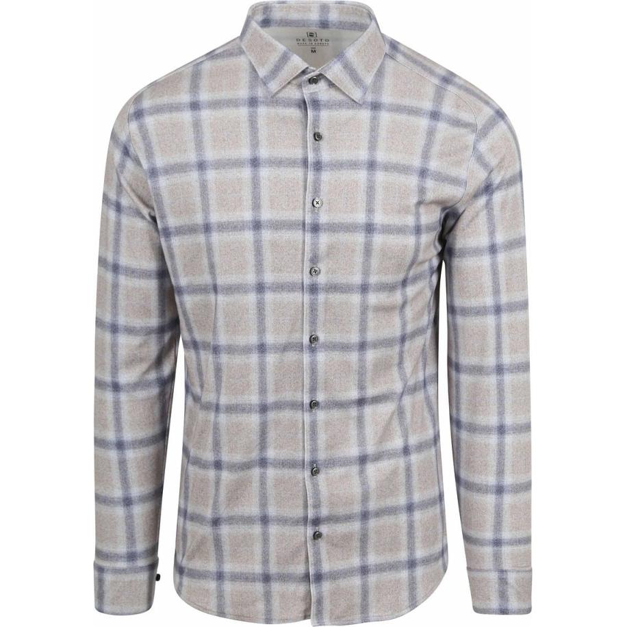 Desoto Overhemd Ruit Greige Blauw Grijs