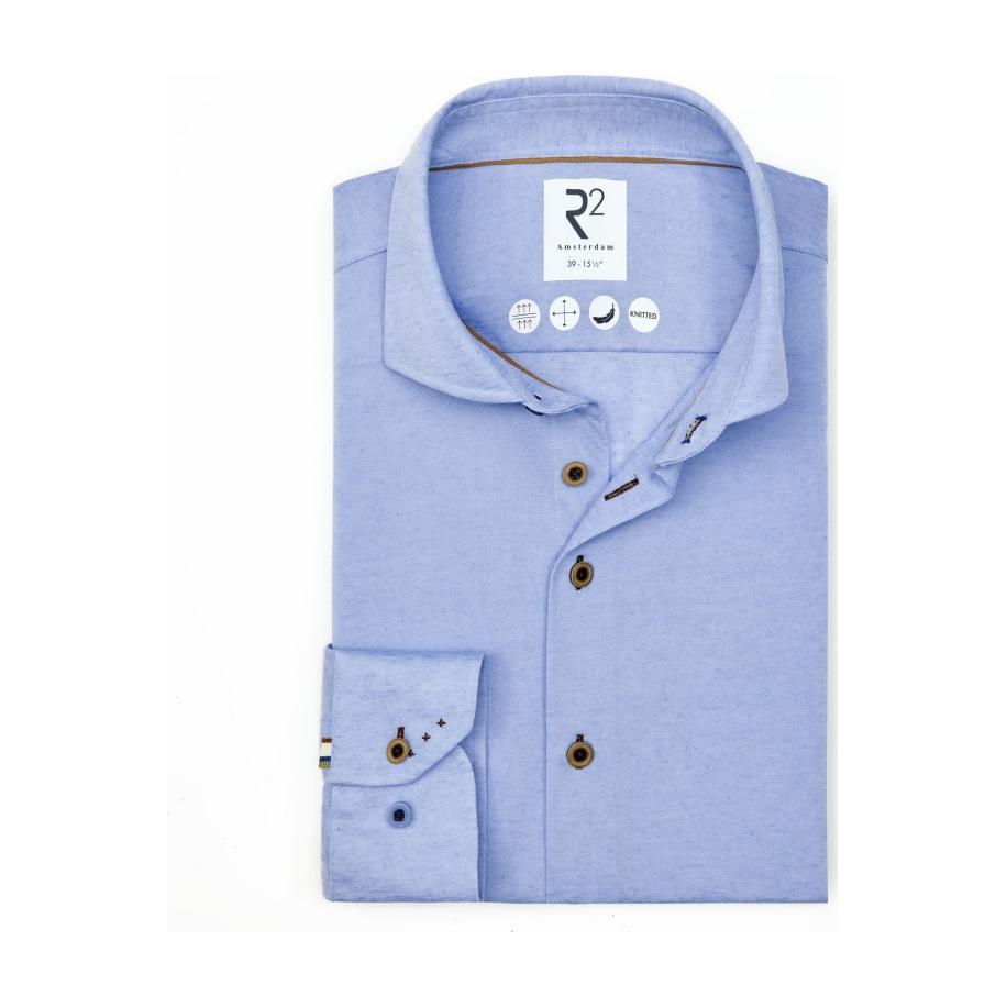 R2 Amsterdam Linnen Overhemd lichtblauw, Effen Blauw
