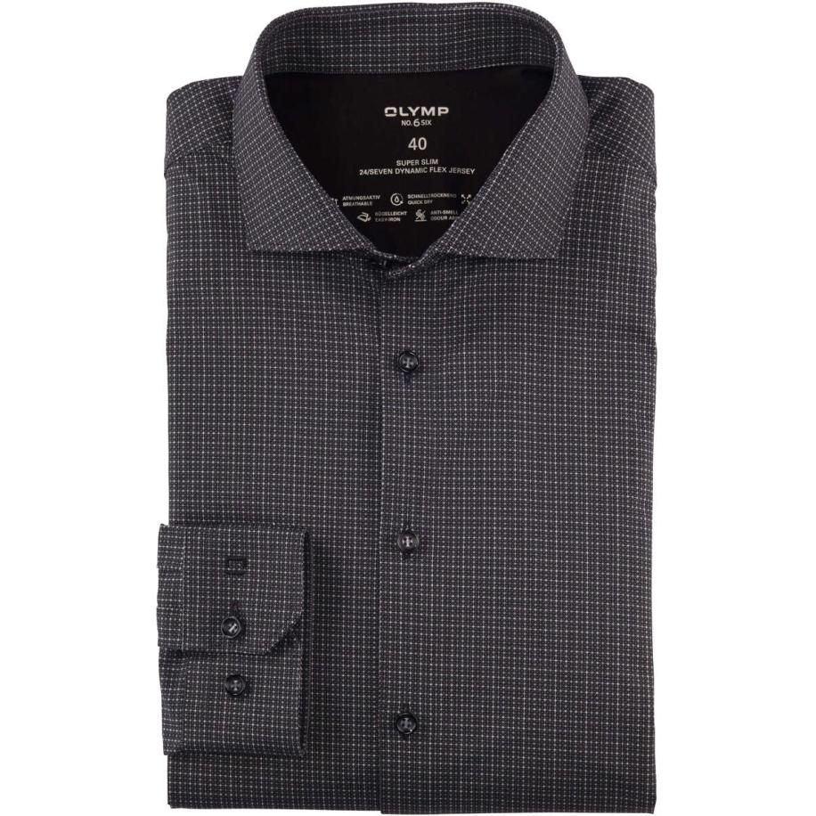 OLYMP No. Six 24/Seven Jersey shirt zwart, Bedrukt Zwart