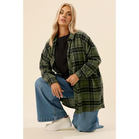 Yours Curve Khaki Groen Oversized Geruit Overhemd Size 66-68