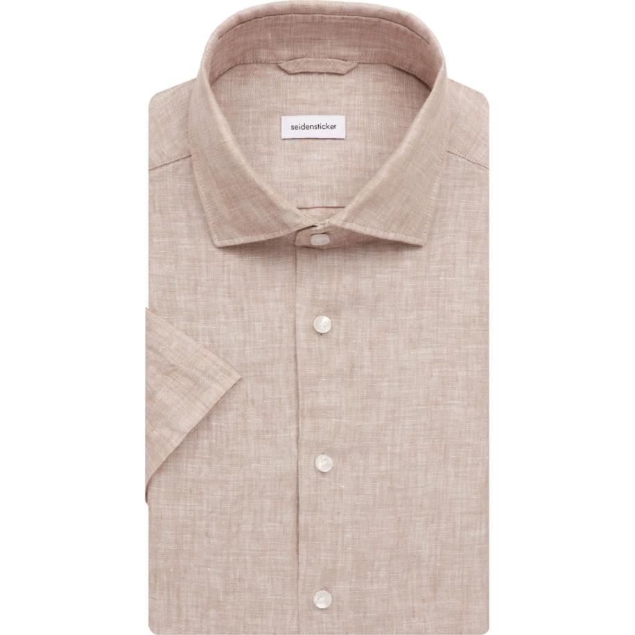 Seidensticker Linnen Overhemd zand, Effen Bruin