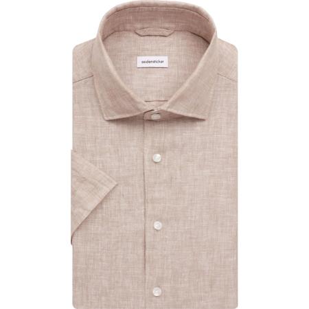 Seidensticker Linnen Overhemd zand, Effen