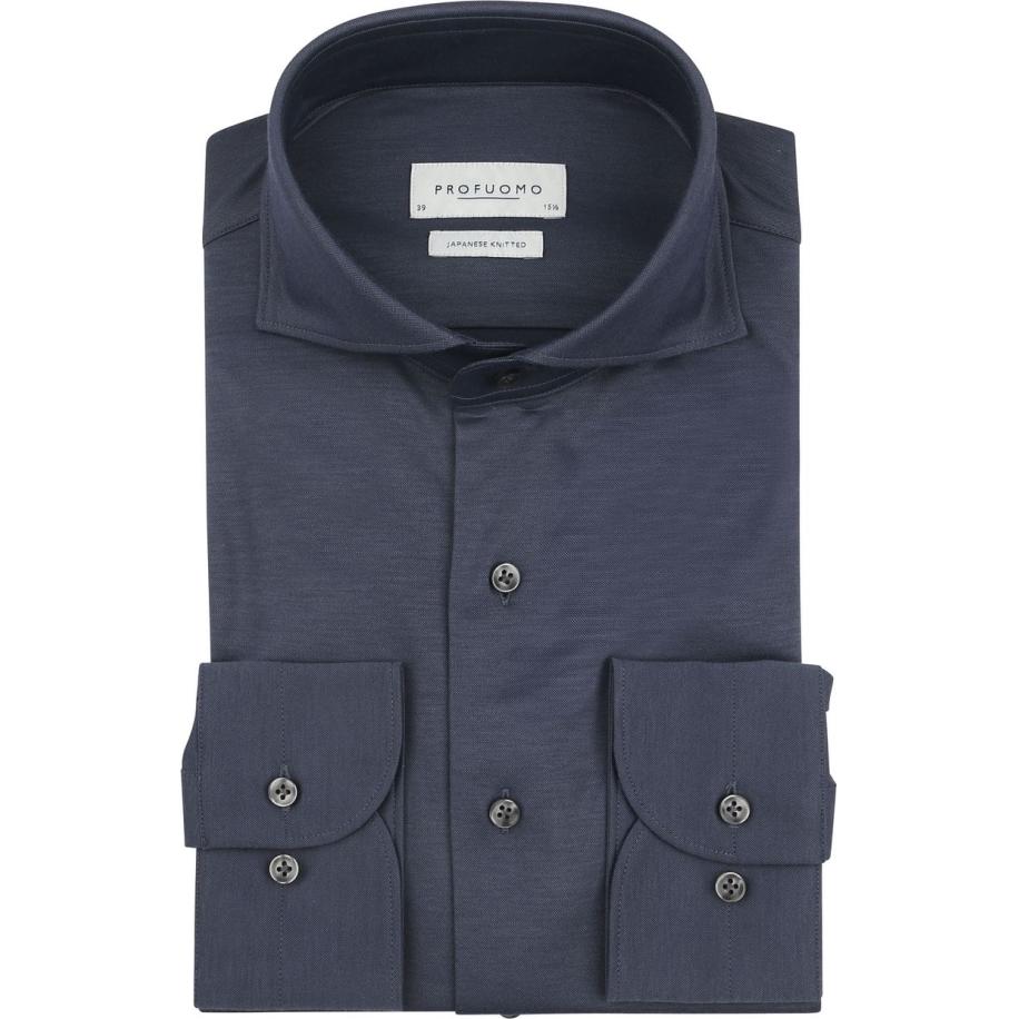 Profuomo Japanese Knitted Overhemd Denim Navy Blauw