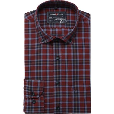Marvelis Casual Overhemd bordeaux, Ruit