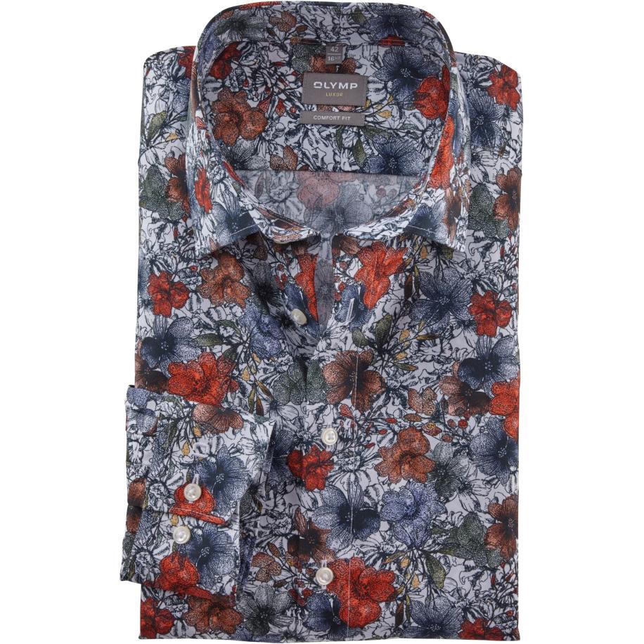 OLYMP Luxor Overhemd wit, Bedrukt Multicolor
