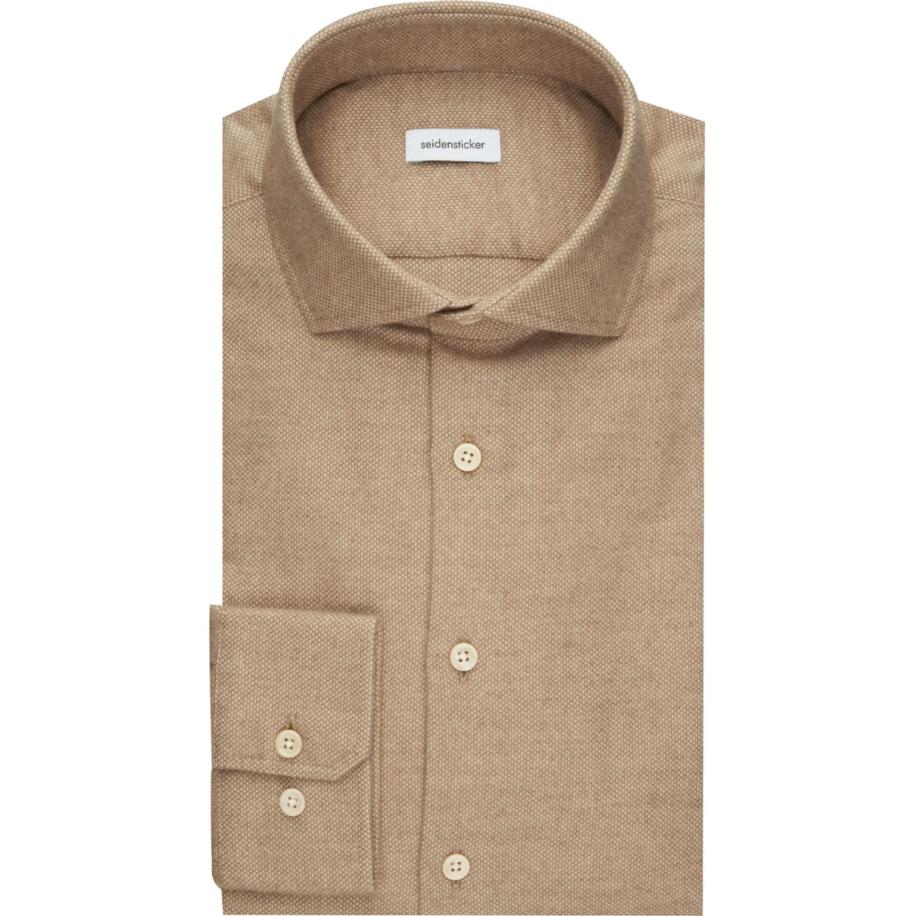 Seidensticker Flanellen Overhemd beige, Gestructureerd Bruin