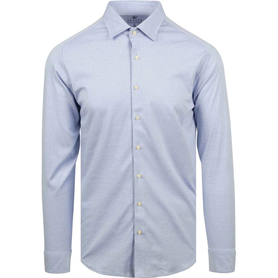Desoto Overhemd Strijkvrij Kent Melange Lichtblauw Blauw