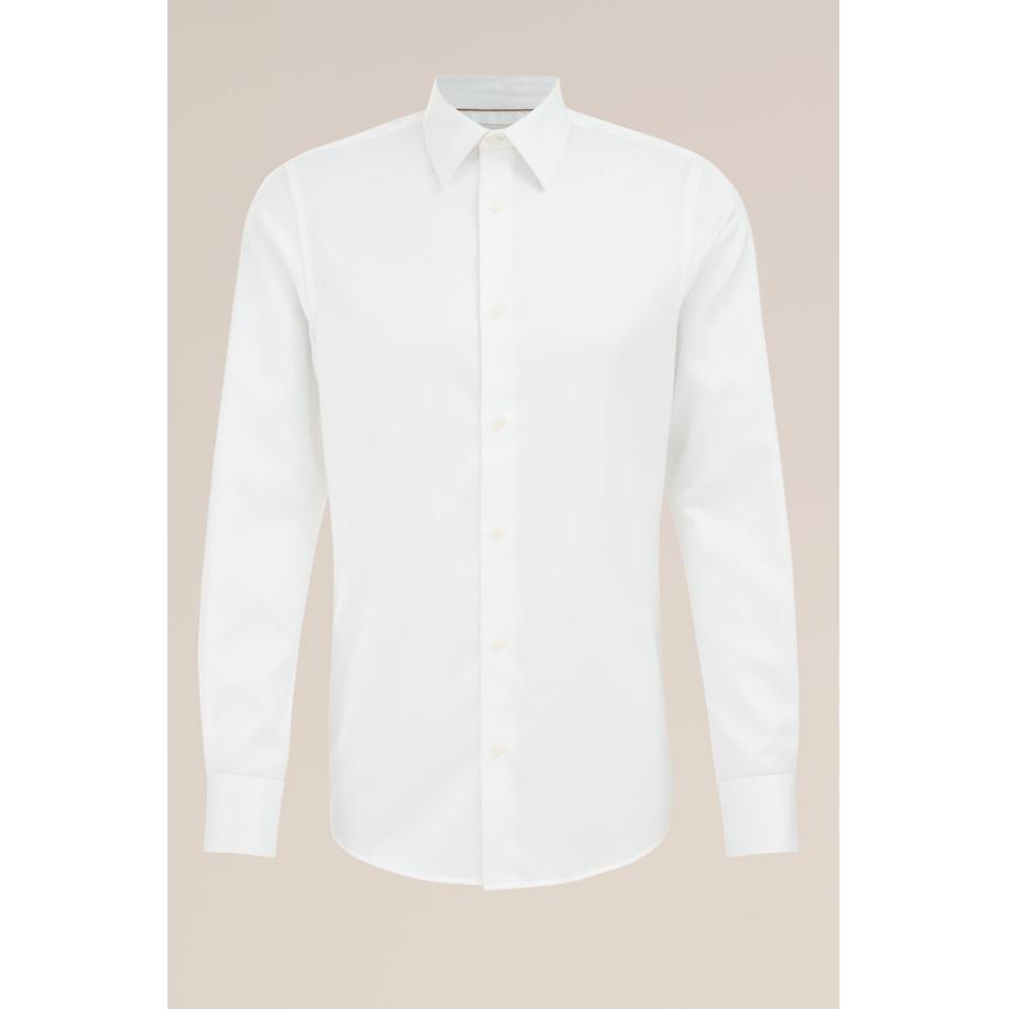 Fundamentals - Slim fit overhemd met structuur - Slim Fit - Wit - Katoen - Maat: XL Wit