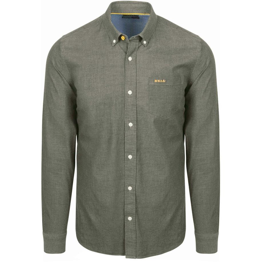 NZA Shirt James Twill Melange Olijfgroen Groen