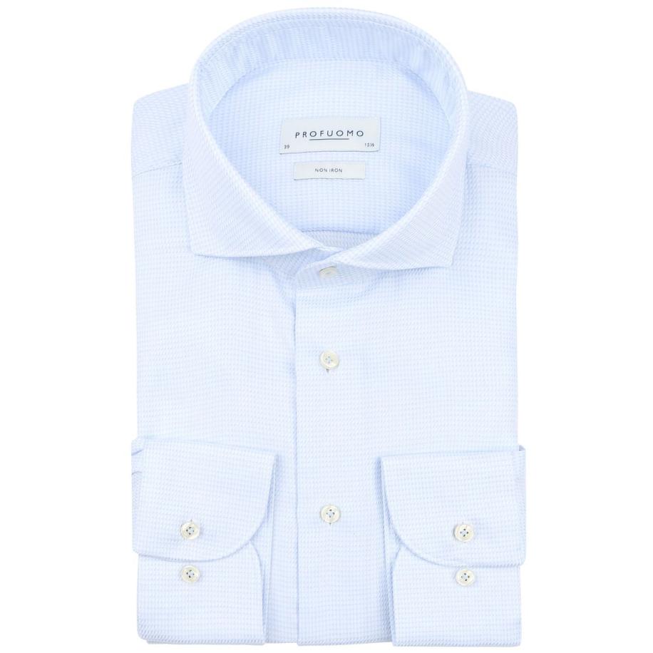 Profuomo Dobby Mouliné Overhemd Print Lichtblauw Blauw