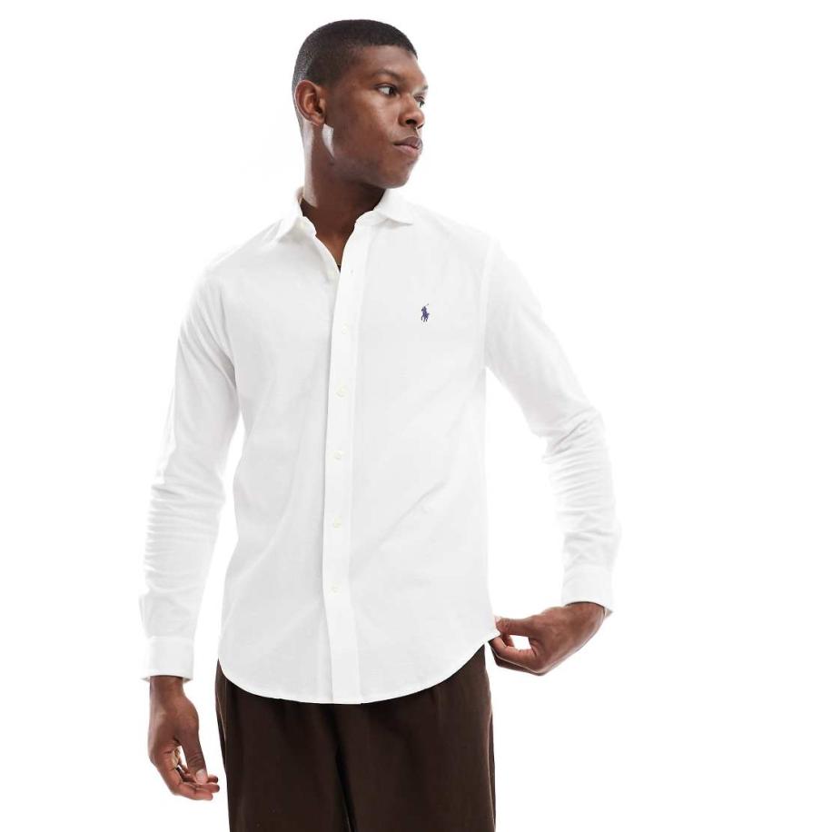 Polo Ralph Lauren - Katoenen jersey overhemd met icoonlogo en textuur in wit Wit