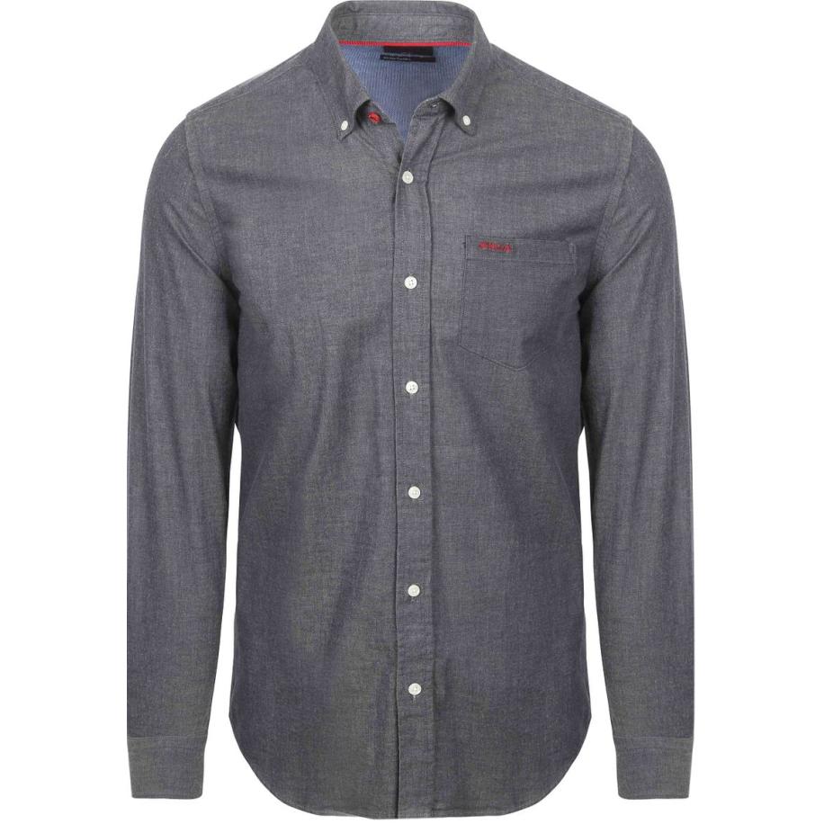 NZA Shirt James Twill Melange Navy Blauw