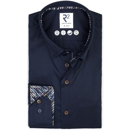 R2 Overhemd Fine Twill Contrast Navy