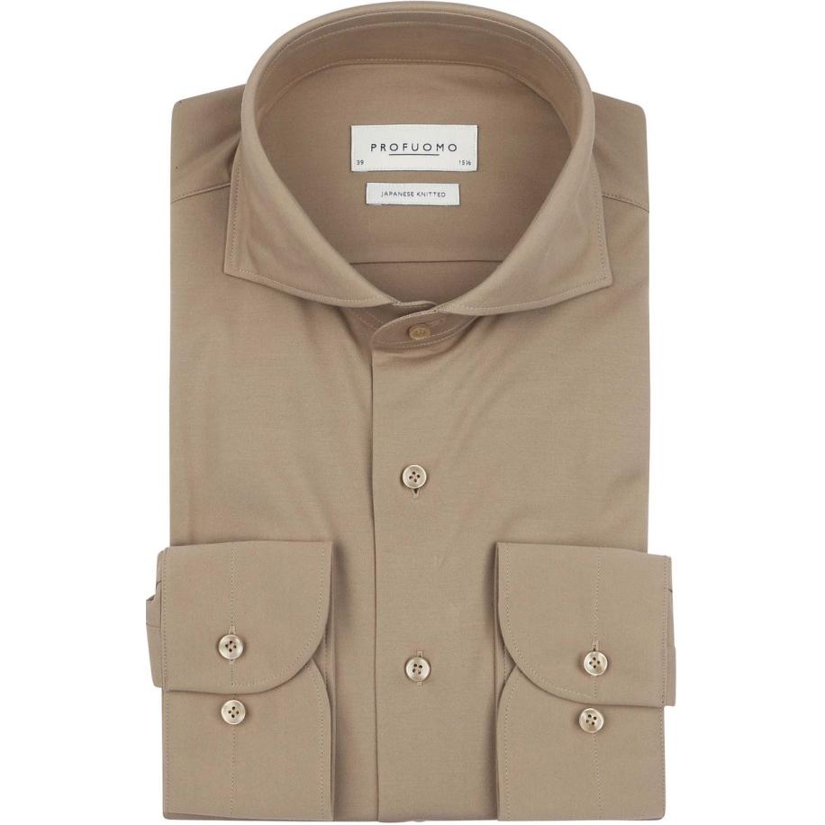 Profuomo Japanese Knitted Overhemd Beige Bruin