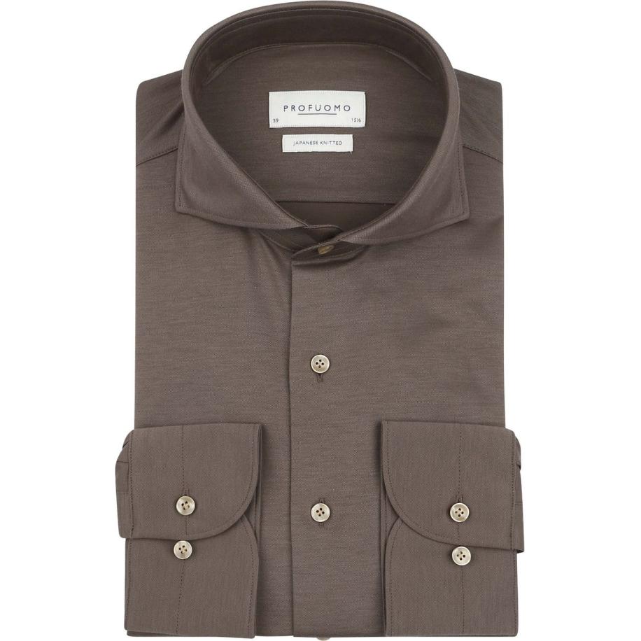 Profuomo Japanese Knitted Overhemd Bruin Bruin