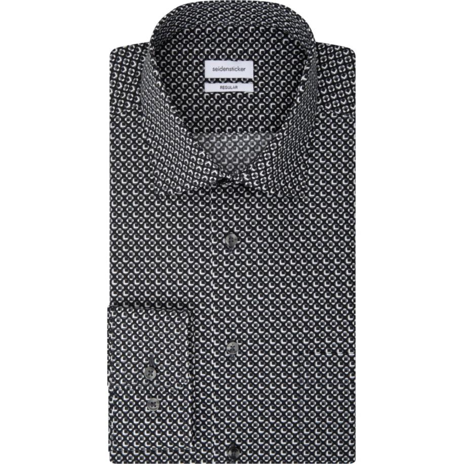 Seidensticker Overhemd zwart, Bedrukt Zwart