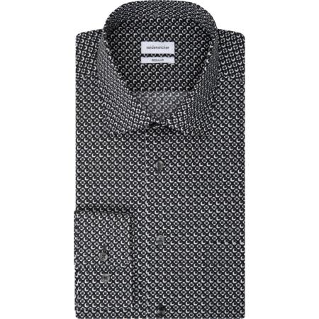 Seidensticker Overhemd zwart, Bedrukt
