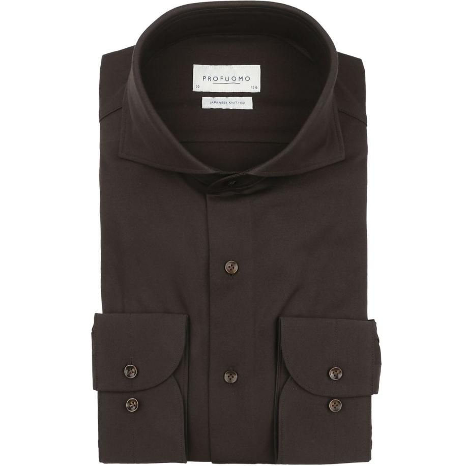 Profuomo Japanese Knitted Overhemd Donkerbruin Bruin