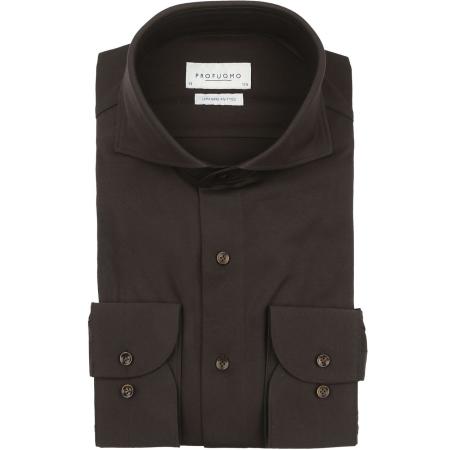 Profuomo Japanese Knitted Overhemd Donkerbruin